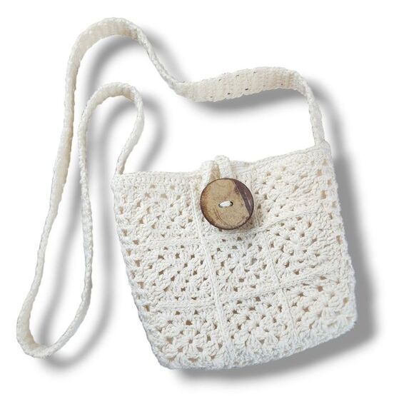 Handmade Handbags - New Handmade Crochet Granny Square Crossbody Bag Cream Boho Lined Purse